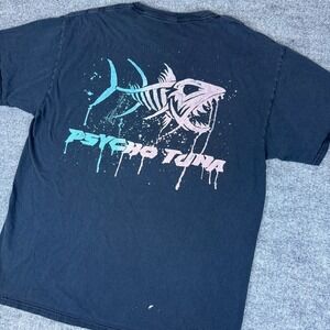 Psycho Tuna Fish Streetwear Skeleton Graphic T Shirt Mens Large Black Cotton‎